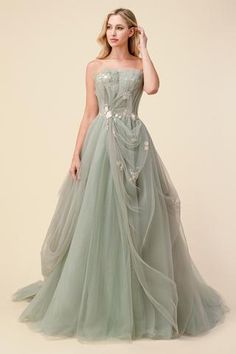 Bridgerton Inspired Sage Tulle Ball Gown – Stage 9 Secrets Modest Prom Gowns, Andrea And Leo, Princesa Tiana, Ballroom Gowns, Tulle Balls, Tulle Ball Gown, Ball Gown Dresses, Long Gown, Inspired Dress