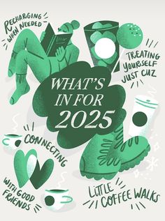 a poster that says what's in for 2055, with green and white graphics