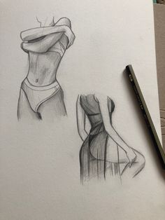 a pencil drawing of two women's dresses