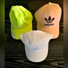 Brand New Adidas Caps White, Pink And Lime Green Spring Sports Hat With Curved Brim, Sporty Hats With Curved Visor For Spring, Sporty White Hat For Spring, Sporty Spring Baseball Cap, Sporty Pink Hat For Spring, Sporty Spring Cap, Sporty Cap For Spring, Sporty Spring Cap Hats, Sports Hats For Spring