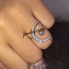 (eBay) Find many great new & used options and get the best deals for Unique Style 2.21ct Moon-Star Tester Passing Moissanite Women's Ring 925 Silver at the best online prices at eBay! Free shipping for many products! Crescent Ring, You Are My Moon, Anklet Chain, Crescent Moon Ring, Ring Keychain, Moon And Star Ring, Pattern Ring, Moon Ring, Crystal Stars