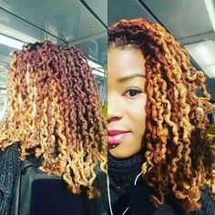 Locs Ombre Colored, Loc Ombre Color, Loc Color Ideas Black Women Ombre, Ombré Locs, Two Tone Locs, Ombre Locs, Locs With Color, Color Locs