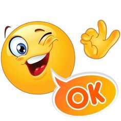 an emoticive smiley face with the word ok above it