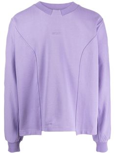 purple cotton embroidered logo to the front crew neck long sleeves asymmetric hem Long Sleeve Sweater With Logo Detail For Spring, Spring Long Sleeve Sweater With Logo Detail, Long Sleeve Tops With Embroidered Logo For Spring, Spring Long Sleeve Tops With Embroidered Logo, Spring Long Sleeve Sweatshirt With Logo Detail, Long Sleeve Tops With Logo Detail For Fall, Fall Long Sleeve Tops With Logo Detail, Relaxed Fit Long Sleeve Sweater With Logo Detail, Relaxed Fit Long Sleeve Sweater With Logo