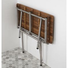 Teak ADA Shower Bench Seat With Drop Down Legs Folds Against the Wall Teak Shower Seat, Teak Shower Bench, Bath Seats, How To Waterproof Wood, Shower Stool, Contemporary Shower, Teak Bench, Shower Seat, Shower Bench