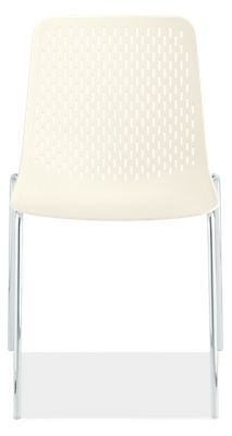 a white plastic chair with chrome legs