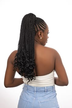 Cornrow Photoshoot, Corn Rows With Curls At The End, Half Cornrows Half Braids, Conroll Styles Pony, Crossover Cornrows, Ponytail Braids For Black Women, Adut Akech Cornrows, Simple Cornrow Ideas, Cornrow Ponytail Styles