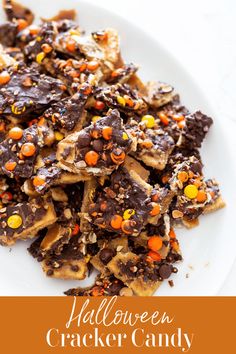 a white plate topped with halloween cracker candy