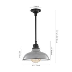 an image of a light fixture with measurements for the height and width on white background