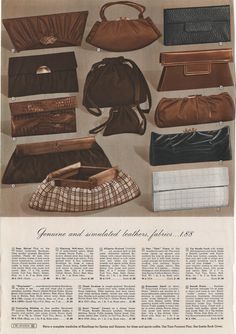 Handbag Ads, Closet Historian, Wwii Fashion, Forties Fashion, Bv Bag, Bags And Purses, Bag Details, Montgomery Ward, 40s Fashion