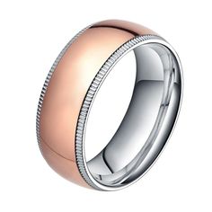 men's wedding band in rose gold and white gold with beading on the side