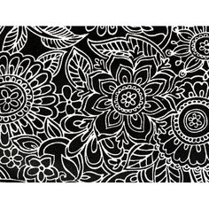 an intricate black and white pattern with flowers on the bottom, is featured in this image