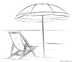 a drawing of a beach chair and umbrella