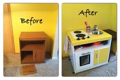 before and after photos of a child's play kitchen