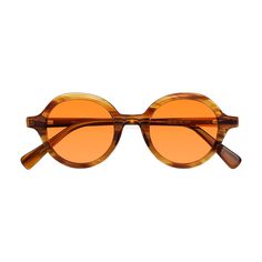 Feel the groove with these stylish, vintage round glasses. Made from high-quality acetate, they provide durability and a sleek design. These frames take a leaf out of the retro book, embodying a chic look that transcends time. The full-rim construction is complemented by spring hinges, ensuring a comfortable fit for long-wearing ease. They represent the perfect blend of functionality and style. Brown Round Frame Glass Sunglasses, Classic Orange Sunglasses With Gradient Lenses, Retro Round Frame Glass Sunglasses, Retro Round Sunglasses With Gradient Lenses, Vintage Round Sunglasses With Polarized Lenses, Classic Round Glass Sunglasses, Retro Sunglasses With Tinted Round Frame, Retro Round Frame Sunglasses With Tinted Lenses, Vintage Brown Round Sunglasses