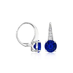 Ross-Simons - 3.10ct t. w. Simulated Sapphire, .20ct t. w. Cubic Zirconia Drop Earrings in Silver. A dash of icy .20 ct. t. w. CZs adds a little more spark to the classic styling of these 3.10 ct. t. w. round simulated sapphire drop earrings. Crafted in polished sterling silver. Hanging length is 3/4". Leverback, CZ and simulated sapphire drop earrings. Carat weights are diamond equivalents. Sapphire Drop Earrings, Cubic Zirconia, Sapphire, Fine Jewelry, Drop Earrings, Sterling Silver, 10 Things, Silver