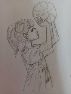 a drawing of a girl holding a basketball