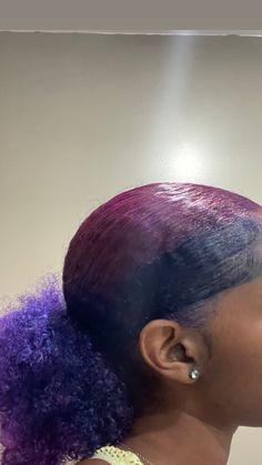 Blue Purple Hair Black Women, Sunk Stripes Hair Purple, Peekaboo Hair Color Blue And Purple, Purple And Brown Hair Black Women, Purple Hair Dye Ideas For Black Hair, Purple And Blue Hair Black Women, Blue And Purple Dyed Hair, Midnight Blue And Purple Hair