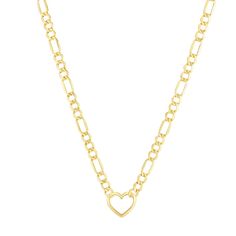 "Cute Cutout Heart Necklace is made from 14K Solid Yellow Gold. Stylish Necklace for any woman! Great Gift for the Bride to Be, Maid of Honor, Mother of the Bride, Engagement Gift, Anniversary Gift, Christmas Gift, Valentines Day etc! Metal: 14K Solid Yellow Gold Heart Width: 15mm Chain Style: Figaro Chain Length: 18\" Closure: Lobster Claw Weight: 3.7 grams For Matching Bracelet, see this link: https://www.etsy.com/listing/1091196860/14k-solid-yellow-gold-heart-figaro ------PRODUCTION TIMELINE- Figaro Necklace, Figaro Chain Necklace, 14k Yellow Gold Necklace, Yellow Gold Necklace, Stylish Necklace, Heart Chain, Figaro Chains, Gold Heart Necklace, Figaro Chain