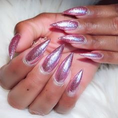 Pinterest: @ LOLAxxLOLA Pink Glitter Aesthetic Nails, Barbie Pink Holographic Nails, Sparkly Pink Lip Gloss Aesthetic, Purple Chunky Glitter Nails, Acrylic Nails, Nail Art, Beauty