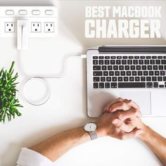 a man sitting in front of a laptop computer with the words best facebook charger on it