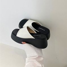 Color: White, Black, Silver Upper Material: PU Category: One-Shaped Toe Shape: Round Head Style: Korean Style Sole material: Rubber Lining Material: PU Summer Shoes Women, Pretty Sandals, Dr Shoes, Mode Zara, Shoes Heels Classy, Shoes Outfit Fashion, White Platform, Cute Heels, Girly Shoes