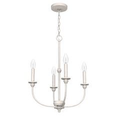 a white chandelier with five lights hanging from it's center and four arms