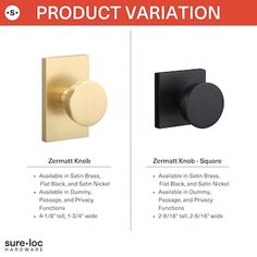 two different types of knobs on the same wall and one is black or brass