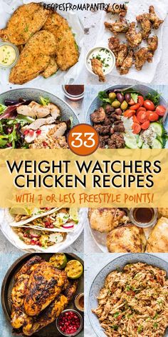 the cover of 35 weight watchers'chicken recipes with less freestylee points on it