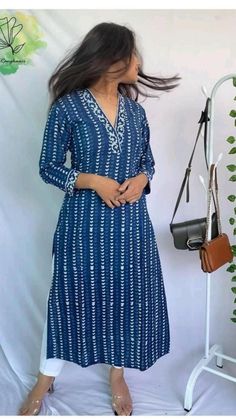 New variable  • *clothing i will paint my mood blue*   Buy this beautiful indigo kurta and pant from Le_clothing.    Fabric - Cotton 60/60  *Size  M/38 L/40  xl/42  xxl/44  xxxl/46*  ♥️*Price 895 🆓✈️  Reddy to dispatch keep posting Indigo Kurti Designs, Indigo Kurta, Dresses By Pattern