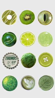 green and yellow buttons are arranged in the shape of an apple, kiwi, lemon, lime