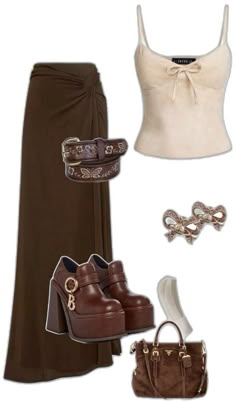 Fashion Magazine Aesthetic, Chocolate Outfit, Outfit Idea Aesthetic, Style Inspiration Trendy, Magazine Aesthetic, Long Brown Skirt, Look 80s, Idea Aesthetic, Aesthetics Fashion