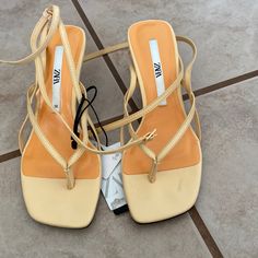 Brand New With Tags. Us Shoe Size 6 Beige Flat Heels For Summer, Cream Flat Heels For Summer, Summer Cream Flat Heels, Beige Low Heel Sandals For Summer, Beige Low Heel Slingback Sandals For Summer, High Heel Slingback Sandals For Spring Beach, Chic Low Heel Slingback Sandals For Summer, Beige Low Heel Summer Shoes, Chic Low Heel Wedge Sandals For Spring