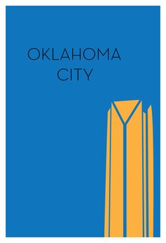 an image of a blue and yellow poster with the words oklahoma city in black on it