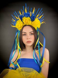 Blue and Yellow Roses Halo Crown Ukrainian Flower Headdress - Etsy UK Mad Hat, Diy Hair Bows, Diy Hair