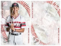 a baseball player holding a bat in front of a background with the name of his team