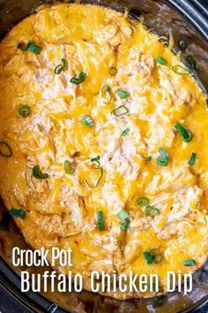 the crock pot buffalo chicken dip is ready to be cooked in the slow cooker