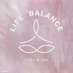 the logo for yoga and spa on a pink background with watercolor paint textured