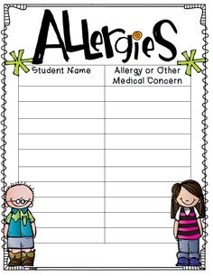 an allergies worksheet with two children standing next to each other and the word