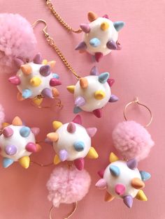 Handmade earrings Plush Earrings, Barbie Clay Earrings, Ball Earrings, Polymer Clay Cute, Kawaii Craft, Simple Clay Earrings, Pastel Goth Earrings, Pastel Earrings, Kawaii Crafts