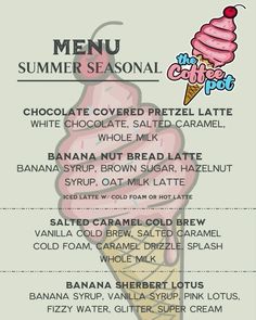 the menu for an ice cream shop