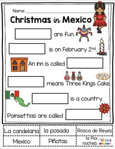 christmas in mexico worksheet with pictures and words to help students learn the language