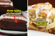 there are two types of chocolate cake and cinnamon roll crust on the same plate as shown