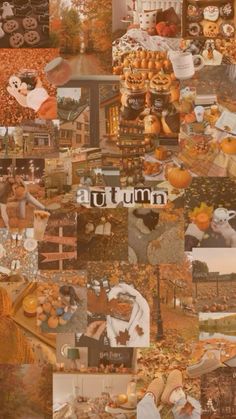 an autumn collage with pumpkins and other things