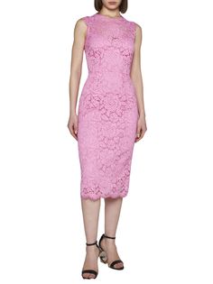 51% Viscose, 24% Cotton, 20% Nylon, 5% Elastane Chic Sleeveless Dress, Chic Fitted Midi Dress For Formal Occasions, Chic Knee-length Evening Lace Dress, Chic Knee-length Lace Evening Dress, Pink Dresses For Occasion Wear, Spring Evening Sheath Midi Dress, Pink Summer Dresses For Occasion Wear, Pink Summer Dresses For Occasions, Feminine Sheath Lace Dress For Cocktail