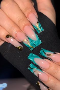 Nail Inspo Mid Length, Mid Length Nails Acrylic, Dope Nail Designs Mid Length, Gold French Tip, Toenail Designs, Summer Gel Nails, Purple Acrylic Nails, Pjo Hoo, Purple Acrylic