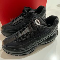 Nike Air Max 95 Recraft "All Black" Black-Black Size 5.5y-Womens Sz 7 Size 6y-Womens Sz 7.5 [Cj3906-001] Brand New With Box- Missing Lid Fast And Free Shipping From A Trusted Seller Black Leather Custom Sneakers With Air Cushioning, Nike Air Max 95 Outfit Woman, Nike Air Max 95 Outfit, Nike Air Max 95 Black, Wide Feet Shoes, Air Max 95 Black, Royal Blue Sneakers, Nike Airmax 95, Nike Sb Stefan Janoski