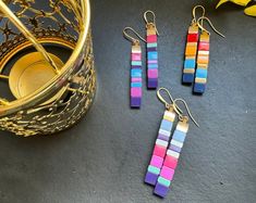 Tila Earrings, Colorful Earrings, Beaded Earrings, Statement Earrings - Etsy Tila Earrings, Colors Japanese, Hand Beaded Jewelry, Solana Beach, Stick Earrings, Earrings Colorful, Brass Bracelet, Glass Tiles, Birthday Gifts For Sister