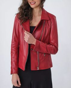 Red Leather Jacket Outfit, Leather Jacket Women, Best Leather Jackets, Leather Company, Lambskin Leather Jacket, Leather Jacket Outfits, Jacket Outfit, Royal Red, Lady Biker