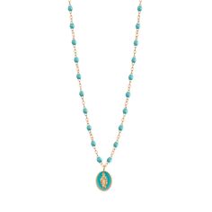 Gigi Clozeau - Madone resin charm Classic Gigi Turquoise Green necklace, Rose Gold, 16.5 Luxury Cabochon Medallion Necklace, Luxury Turquoise Necklace With Cabochon, Luxury Turquoise Oval Necklace, Spiritual Turquoise Charms Necklaces, Turquoise Cabochon Necklaces In Spiritual Style, Turquoise Amulet Necklace With Charms, Spiritual Turquoise Cabochon Necklaces, Turquoise Green, Resin Charms